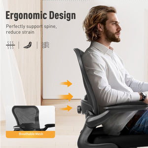 Ergonomic Mesh Office Chair with Flip-Up Armrests & Adjustable Lumbar Support