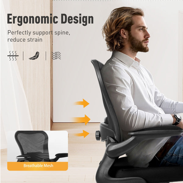 Ergonomic Mesh Office Chair with Flip-Up Armrests & Adjustable Lumbar Support