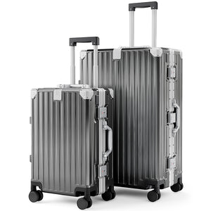 2-Piece & 3-Piece Aluminium Frame Luggage Set, PC Hard Shell Suitcases with TSA Lock