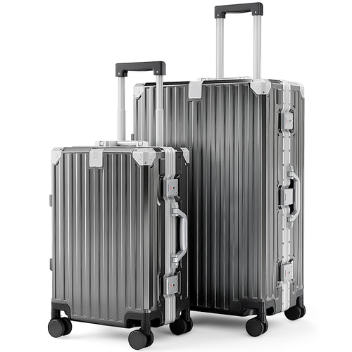 2-Piece & 3-Piece Aluminium Frame Luggage Set, PC Hard Shell Suitcases with TSA Lock