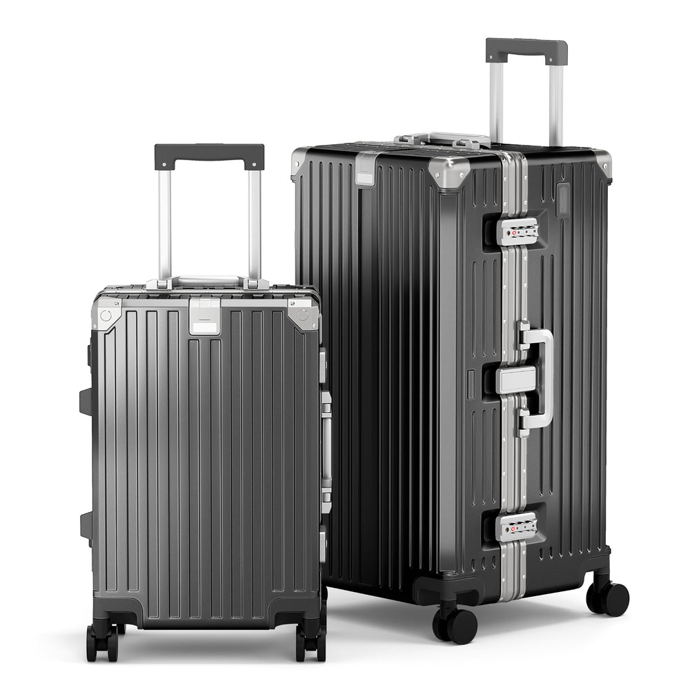 2-Piece Aluminium Frame Hard Shell Luggage Set, PC Trunk Suitcases with TSA Lock