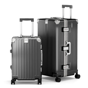 2-Piece Aluminium Frame Hard Shell Luggage Set, PC Trunk Suitcases with TSA Lock