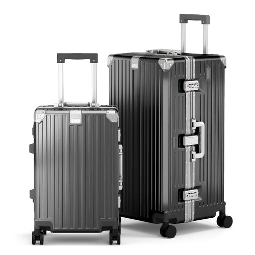 2-Piece Aluminium Frame Hard Shell Luggage Set, PC Trunk Suitcases with TSA Lock