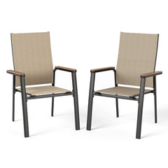 2-piece stackable high-back outdoor chairs with aluminium frame and Textilene fabric