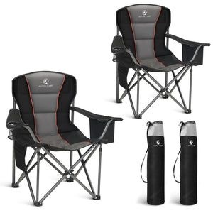 Reinforced padded folding camping chair with armrests and water-resistant hardwearing fabric
