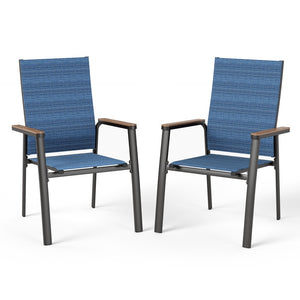 2-piece stackable high-back outdoor chairs with aluminium frame and Textilene fabric