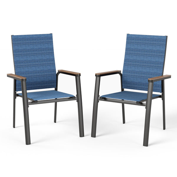 2-piece stackable high-back outdoor chairs with aluminium frame and Textilene fabric