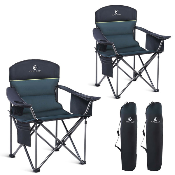Padded folding camping chair with thickened sturdy frame and water-resistant durable fabric
