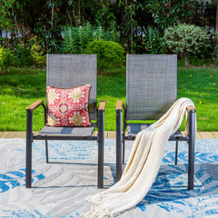 2-piece grey stackable high-back aluminium frame outdoor chairs for garden lawn space