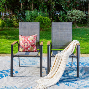 2-piece grey stackable high-back aluminium frame outdoor chairs for garden lawn space