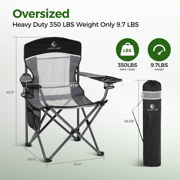 Set of 2 Mesh Folding Camping Chairs with Armrests