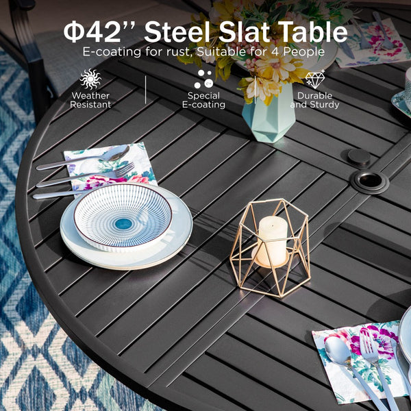 5-Piece Garden Dining Set with Round Table and Wicker Rattan Chairs
