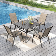 5-Piece Garden Dining Set with Textilene Stackable Chairs and Metal Square Table