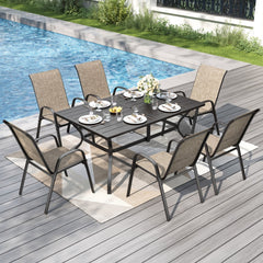 7-Piece Garden Dining Set with Textilene Extra-High Stackable Chairs and Metal Table