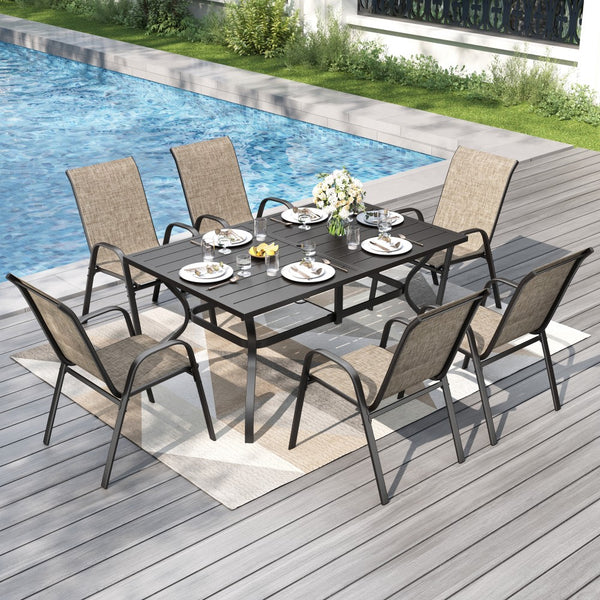 7-Piece Garden Dining Set with Textilene Extra-High Stackable Chairs and Metal Table