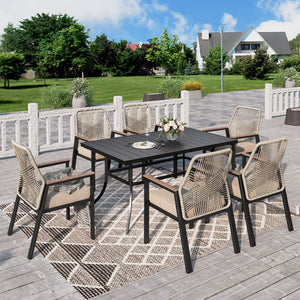 7-Piece Garden Dining Set with Handcrafted Rattan Rope Chairs