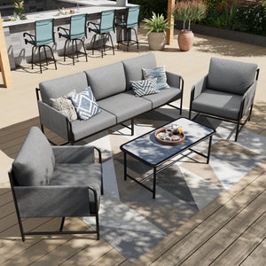 Grey KSLIN™ 5 Seat Garden Sofa with Marble Table