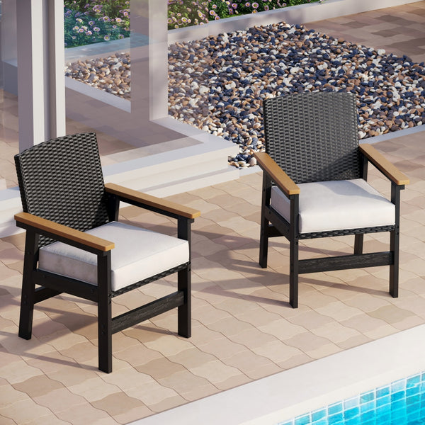 HDPE Outdoor Dining Rattan Chairs Set of 2