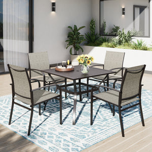 5 Piece Garden Dining Set with 4 Fixed Textilene Chairs and Table