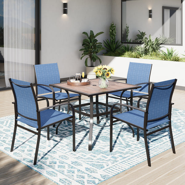 5 Piece Garden Dining Set with 4 Fixed Textilene Chairs and Table