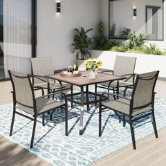 5 Piece Garden Dining Set with 4 Fixed Textilene Chairs and Table