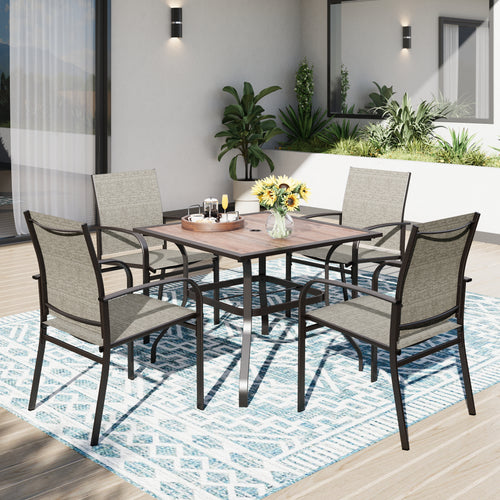 5 Piece Garden Dining Set with 4 Fixed Textilene Chairs and Table
