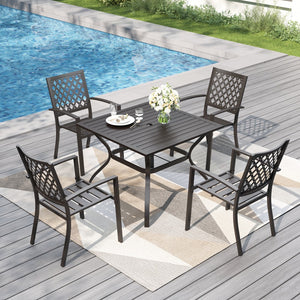 5-Piece Patio Dining Set Steel Square Table and Stackable Chair