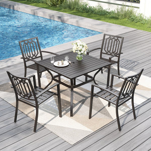 5-Piece Patio Dining Set Steel Square Table and Stackable Chair