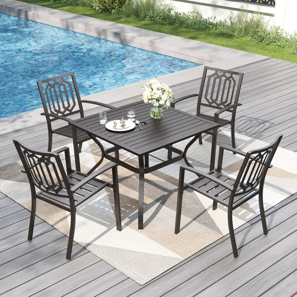 5-Piece Patio Dining Set Steel Square Table and Stackable Chair