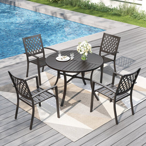 5-Piece Outdoor Dining Set with 107cm Round Table and Stackable Chairs