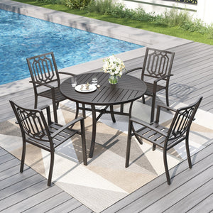 5-Piece Outdoor Dining Set with 107cm Round Table and Stackable Chairs