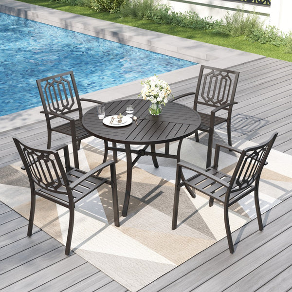 5-Piece Outdoor Dining Set with 107cm Round Table and Stackable Chairs