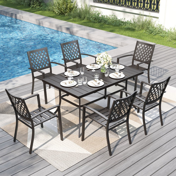 7 Piece Outdoor Metal Dining Set for Garden Patio and Backyard
