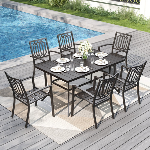 7 Piece Outdoor Metal Dining Set for Garden Patio and Backyard