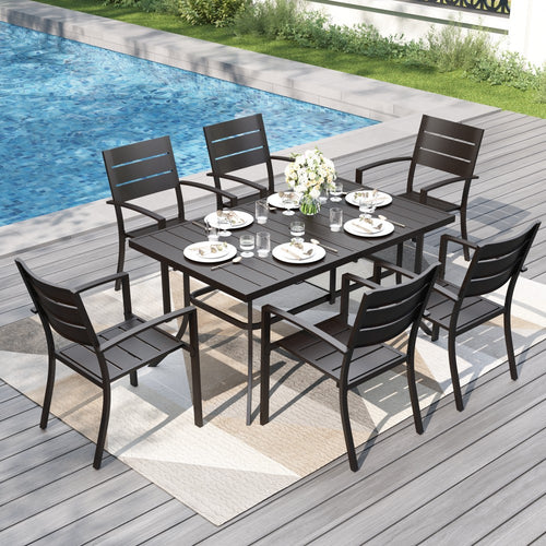 Veranda 6-Seater Outdoor Dining Set with 150cm Rectangular Steel Table