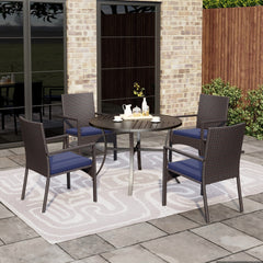 5-Piece Garden Dining Set with Round Table and Rattan Chairs