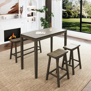 PHI VILLA Wood Counter Height Dining Set for 4 with Bench & 2 Chairs