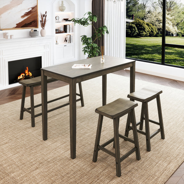 PHI VILLA Wood Counter Height Dining Set for 4 with Bench & 2 Chairs