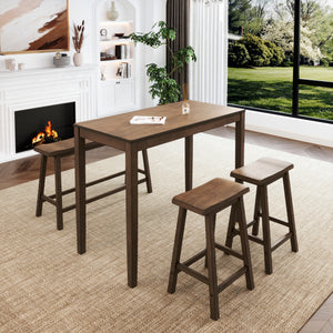 PHI VILLA Wood Counter Height Dining Set for 4 with Bench & 2 Chairs