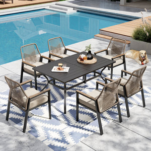 7-Piece Garden Dining Set with Handcrafted Rattan Rope Chairs