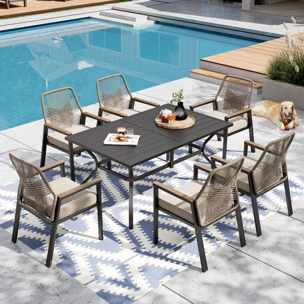 7-Piece Garden Dining Set with Handcrafted Rattan Rope Chairs
