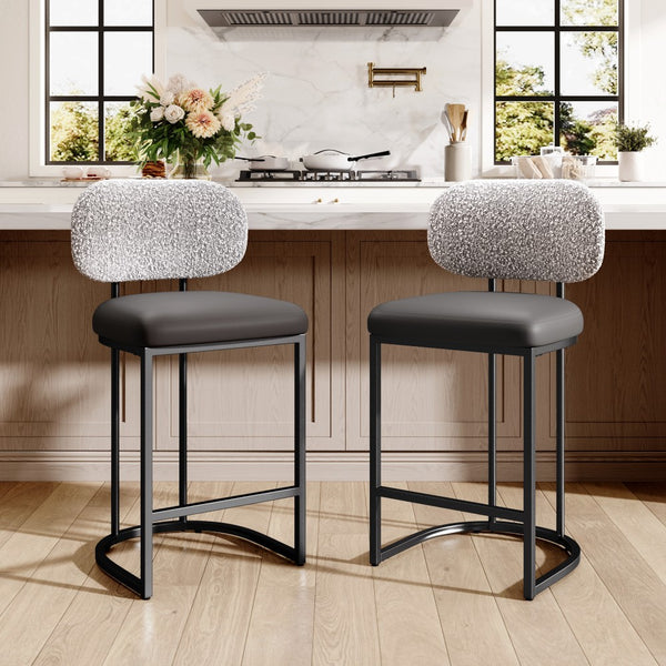 Modern PU and Chenille Counter Height Bar Stool