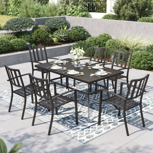 7 Piece Outdoor Metal Dining Set for Garden Patio and Backyard