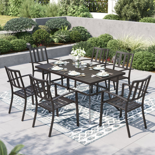 7 Piece Outdoor Metal Dining Set for Garden Patio and Backyard