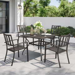 5-Piece Patio Dining Set Steel Square Table and Stackable Chair