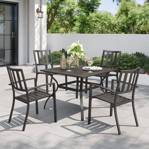 5-Piece Patio Dining Set Steel Square Table and Stackable Chair