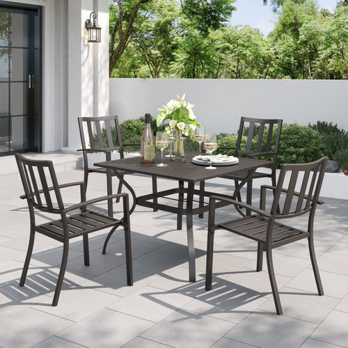 5-Piece Patio Dining Set Steel Square Table and Stackable Chair