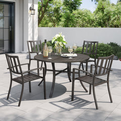 5-Piece Outdoor Dining Set with 107cm Round Table and Stackable Chairs