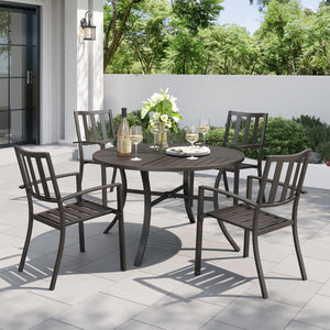 5-Piece Outdoor Dining Set with 107cm Round Table and Stackable Chairs