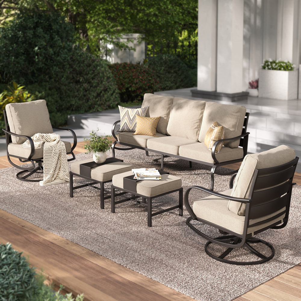 7-Seater Outdoor Metal Wave Sofa Set with Ottomans